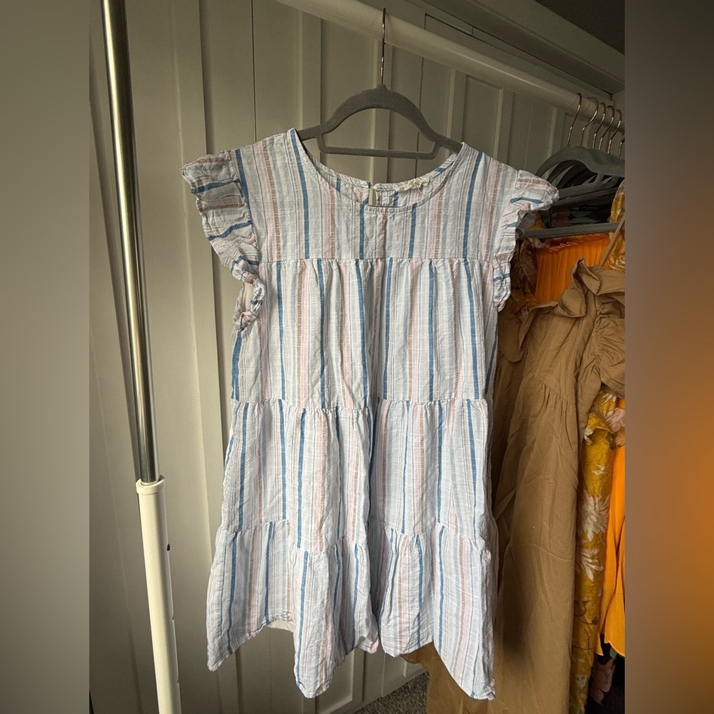 August Silk Dress with Blue and White Stripes